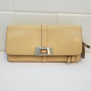 Frances Cobiasia Beige Calf Leather Zippered Multi Slot Bill Wallet New